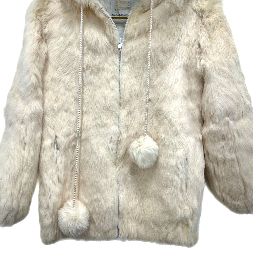 Ivory Pom Pom Fur Hooded Jacket