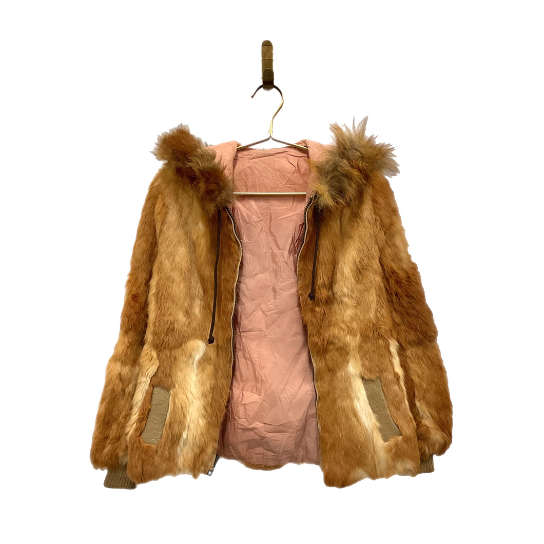 Chestnut Hooded Zip Up Fur Jacket
