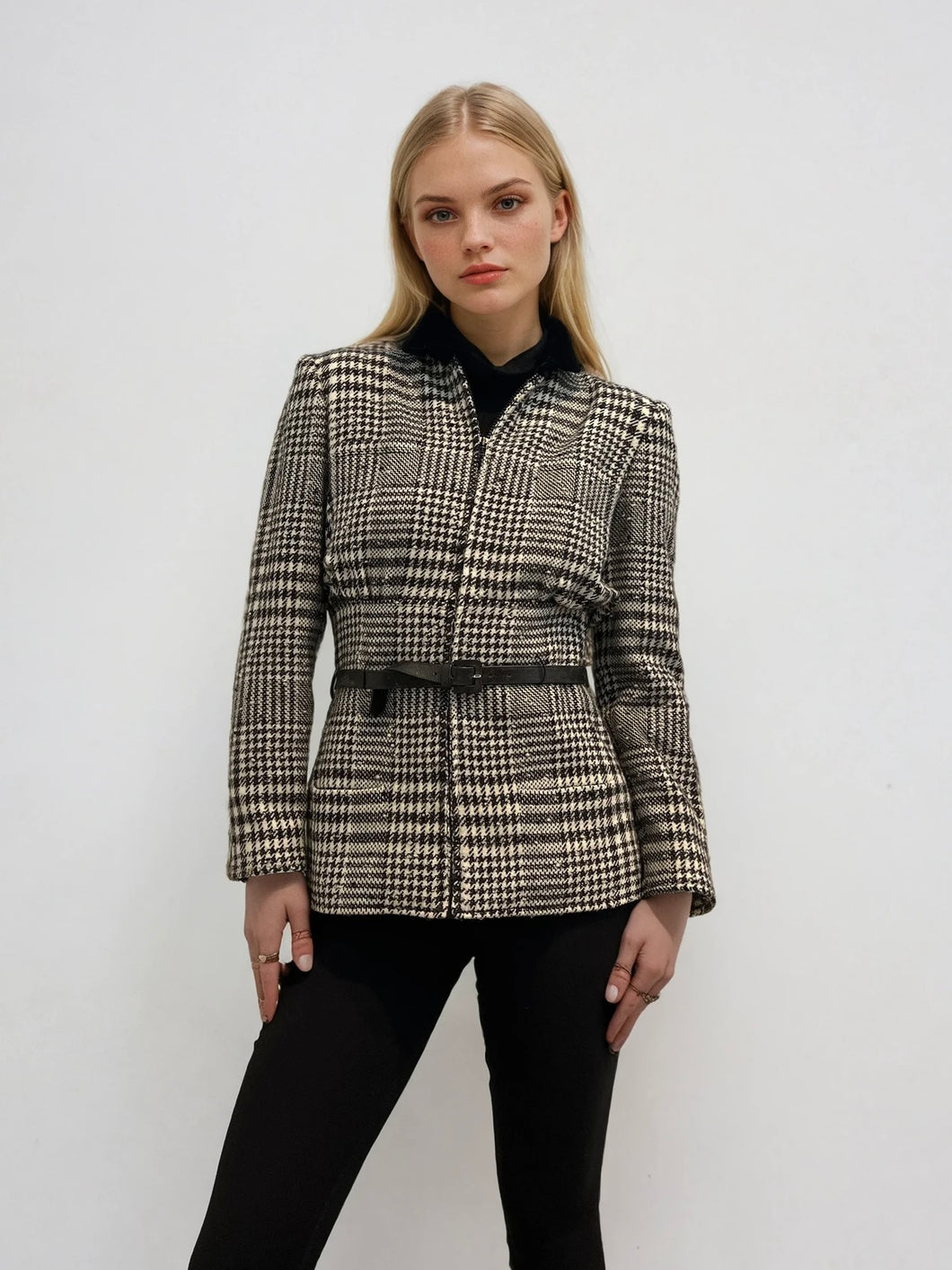 Valentino Houndstooth Belted Blazer