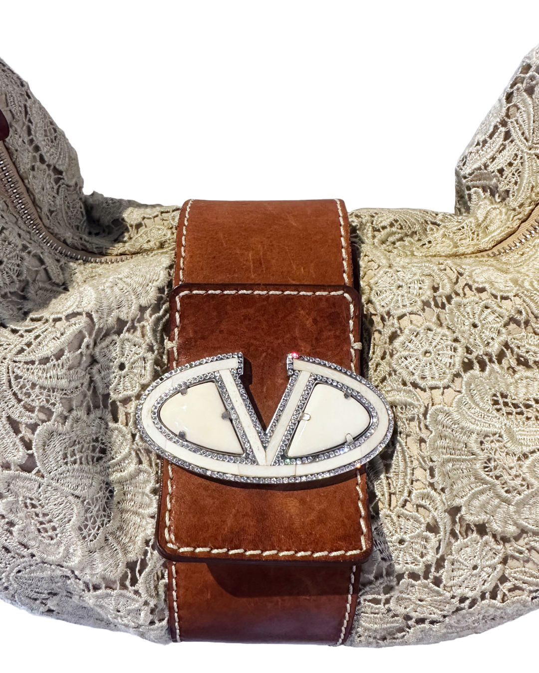 Valentino Lace and Leather Shoulder Bag