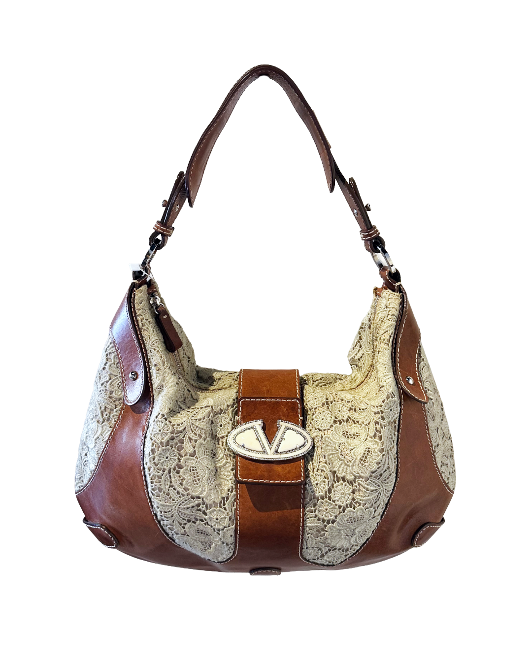 Valentino Lace and Leather Shoulder Bag
