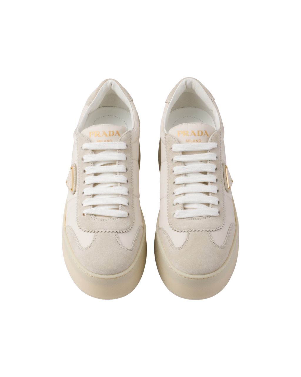 Prada White Platform Suede And Nylon Sneakers