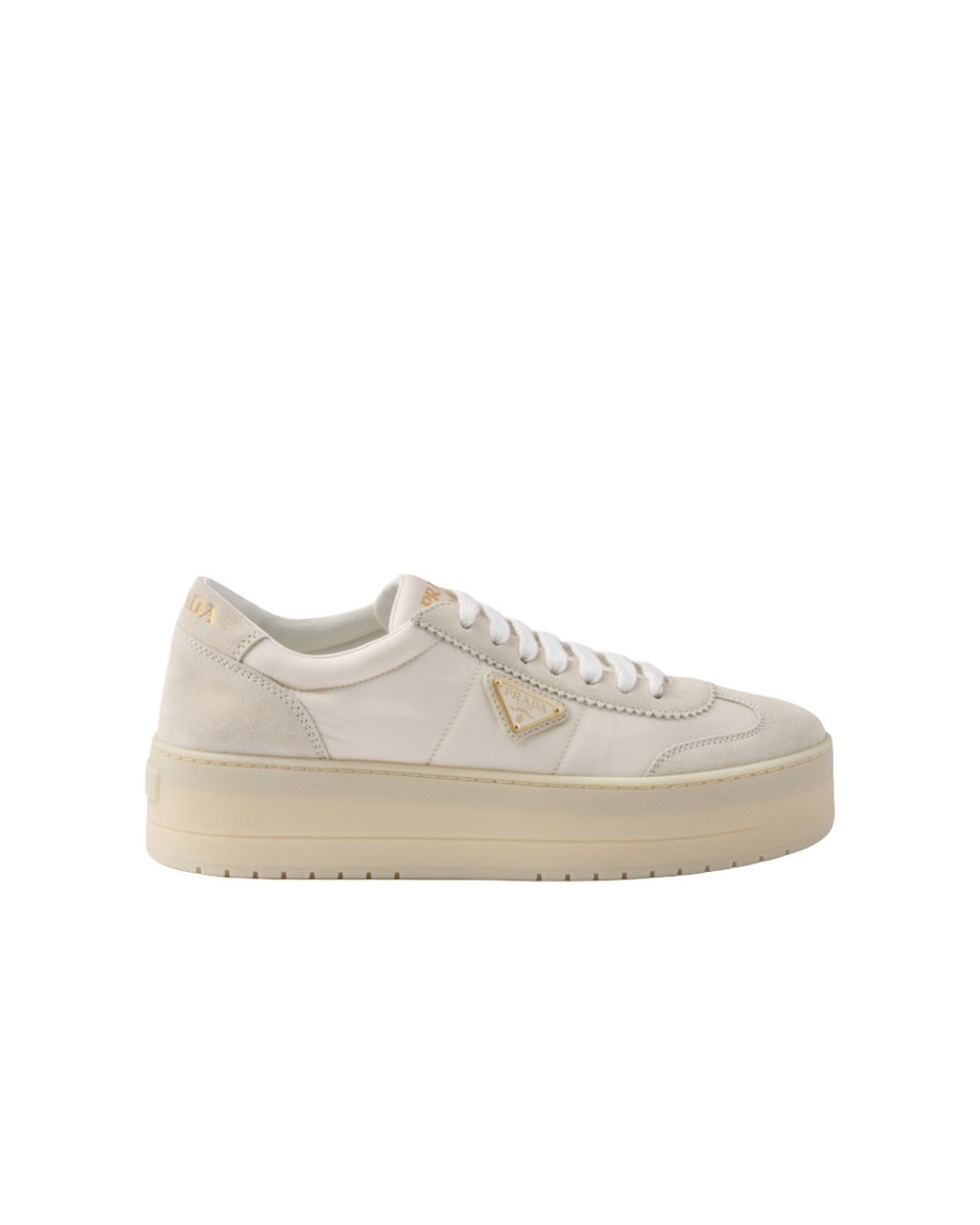 Prada White Platform Suede And Nylon Sneakers