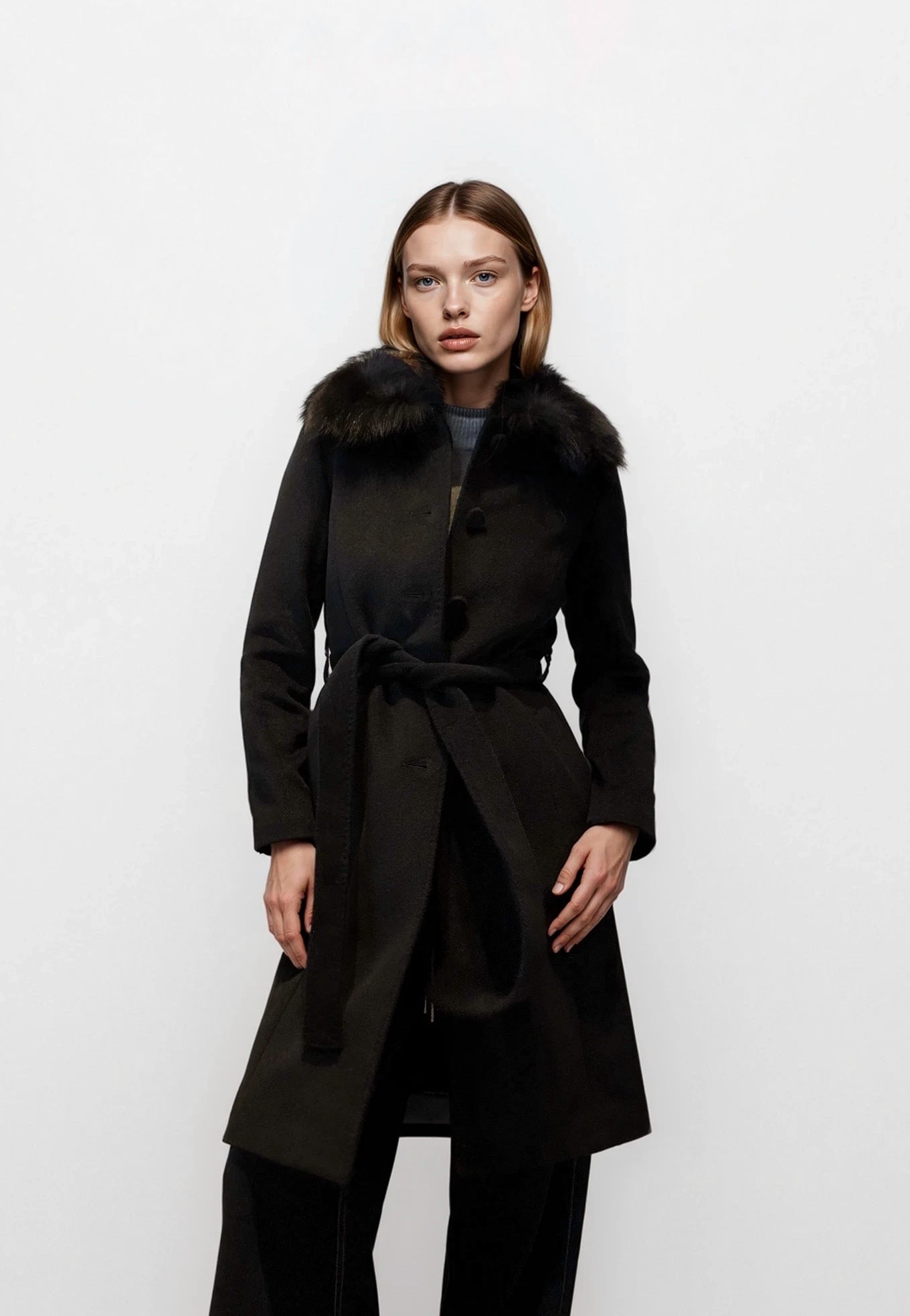 Wool Coat with Fur Collar