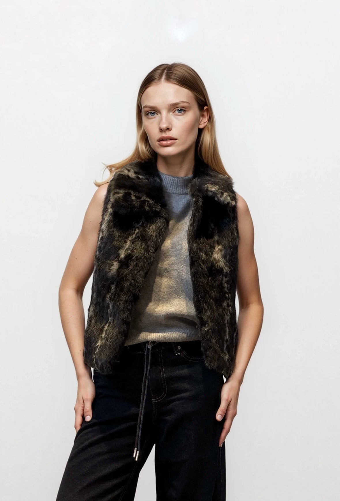 Gray and Black Fur Vest