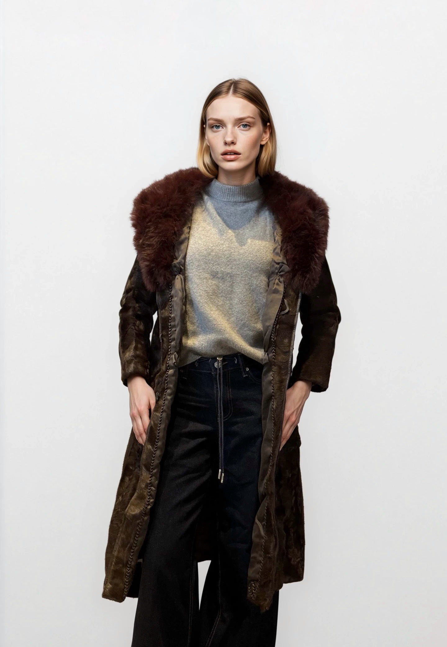 Brown Coat with Fur Collar