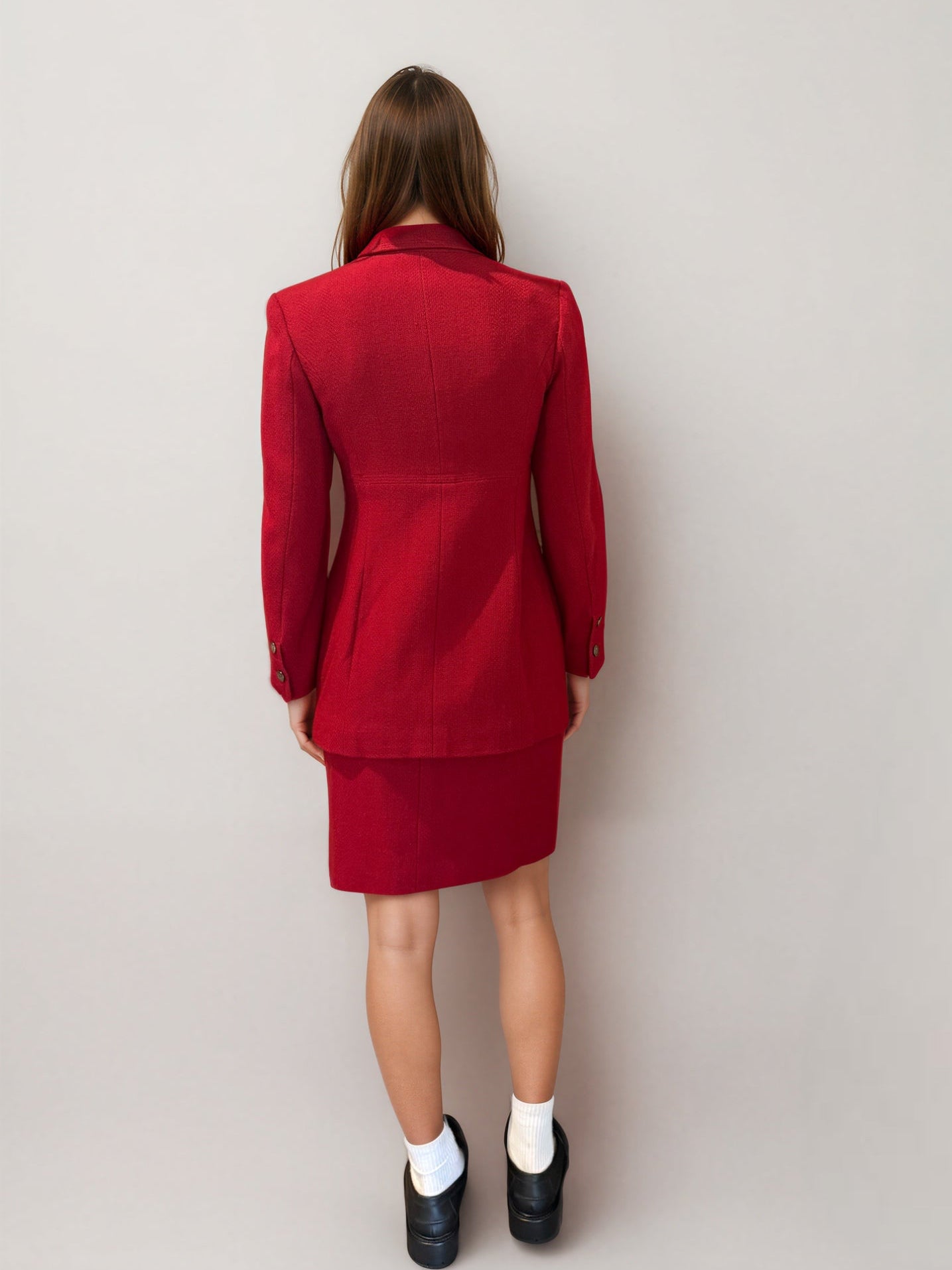 Chanel Red Jacket and Skirt Set