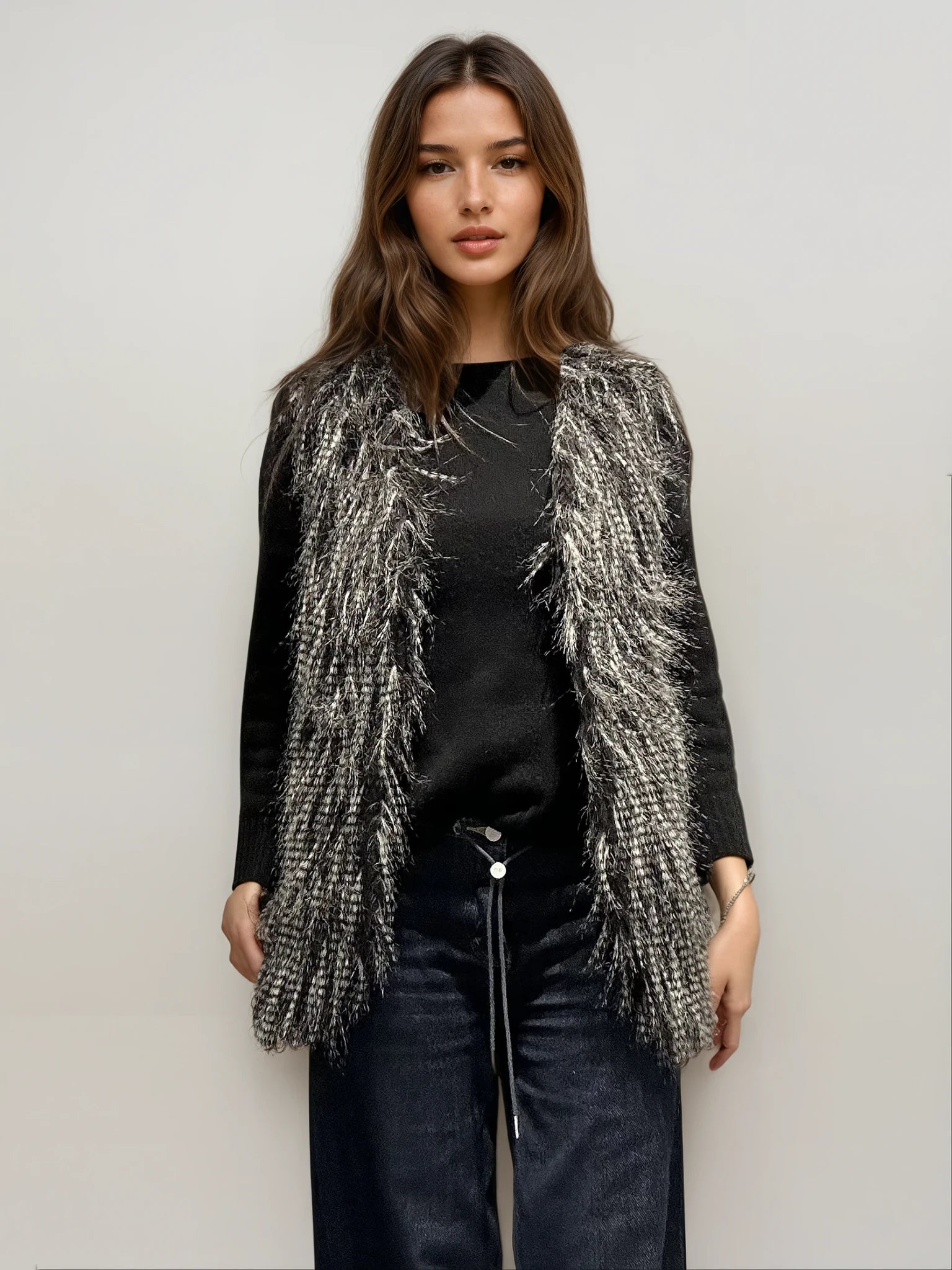 Grey Shaggy Faux Fur Vest