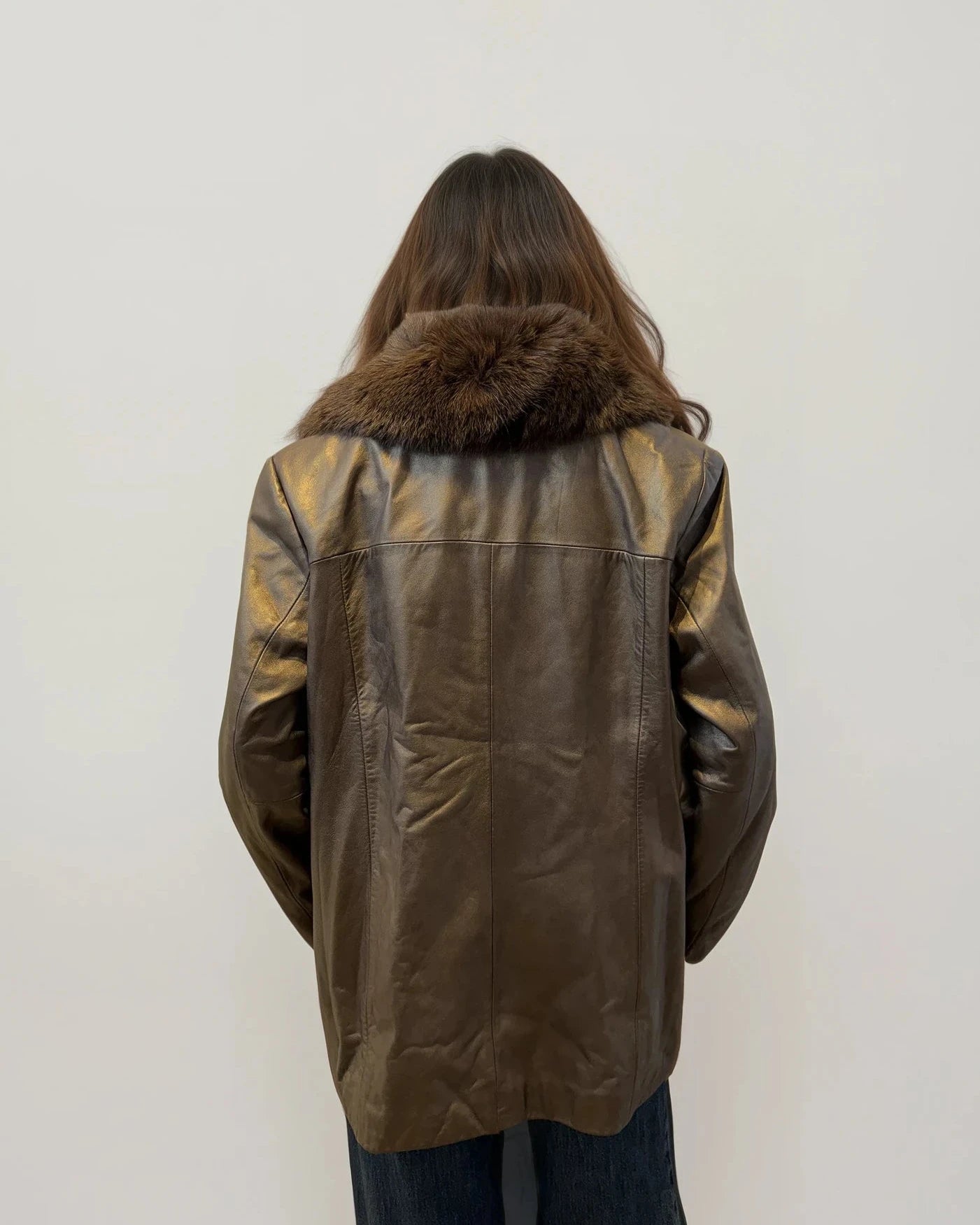 Brown Leather Jacket with Fur Trim