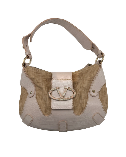 Valentino Raffia and Pink Leather Shoulder Bag