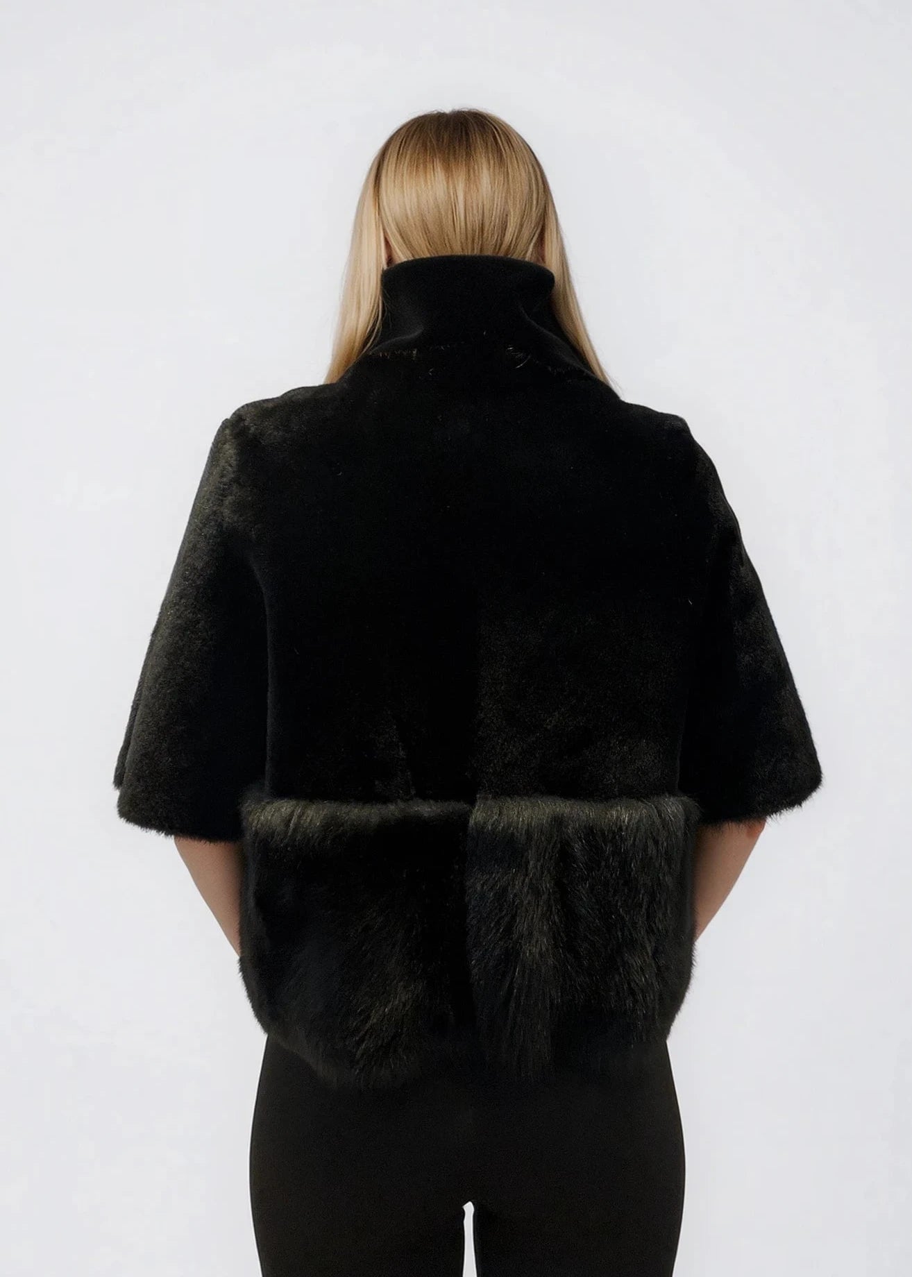 Black Fur Short Sleeve Coat
