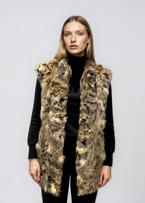 Animal Printed Fur Zip Vest