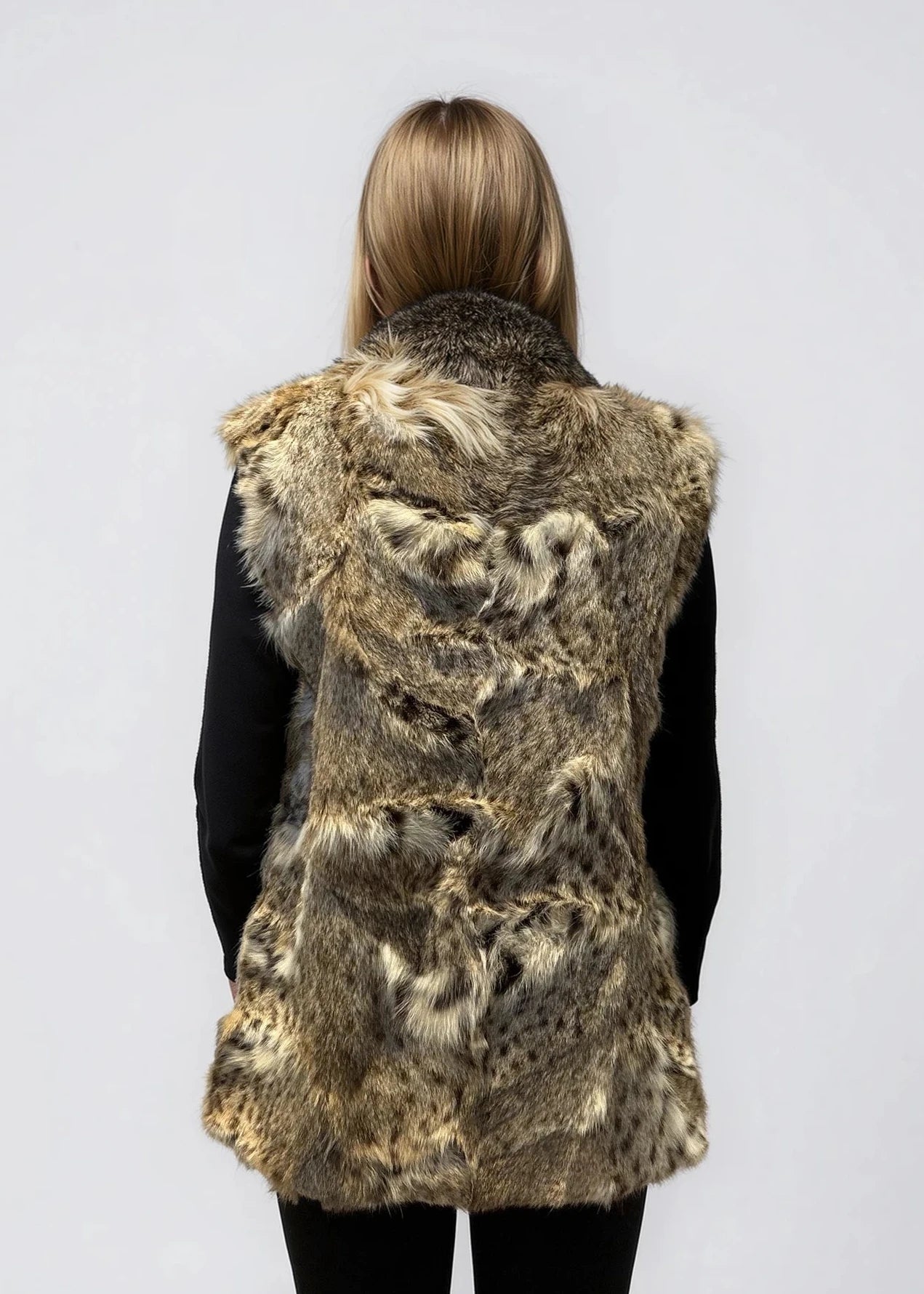 Animal Printed Fur Zip Vest