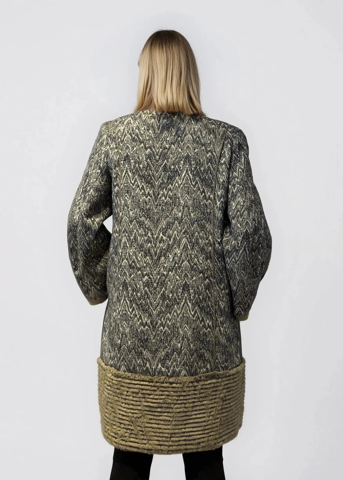 Black & White Printed Leather Trim Coat