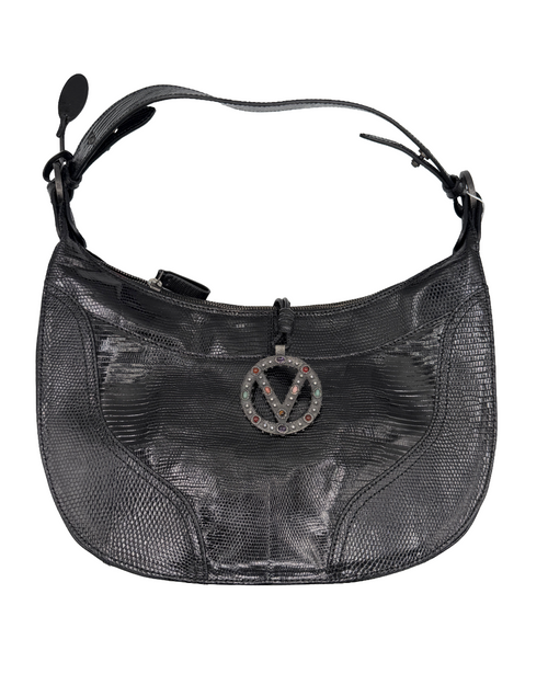 Valentino Black Lizard Embossed Shoulder Bag