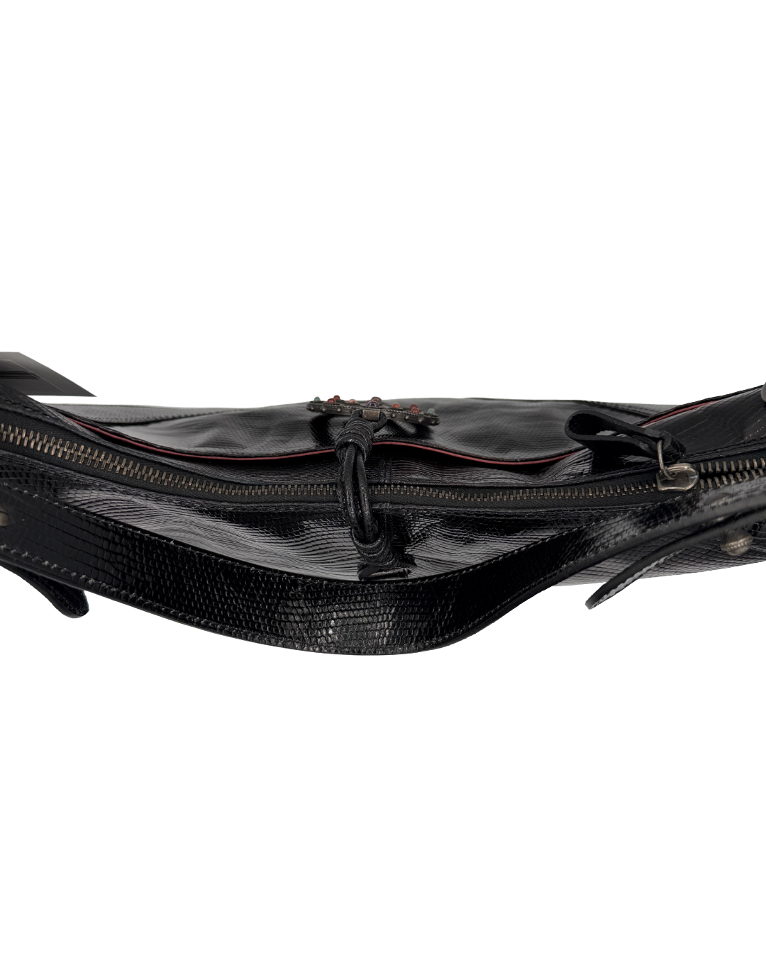Valentino Black Lizard Embossed Shoulder Bag