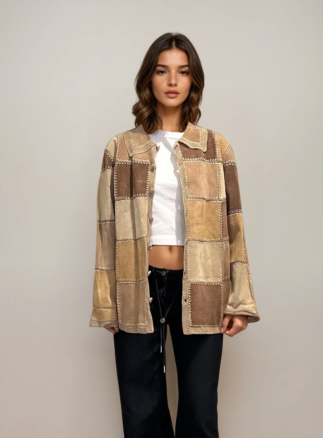 Tan and Brown Patchwork Jacket