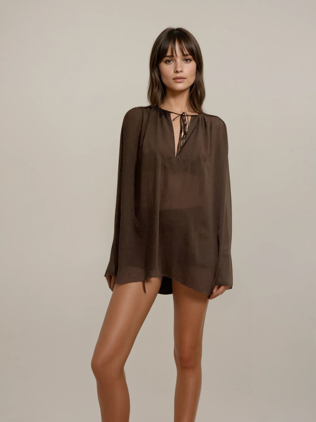 By Malene Birger Brown Sheer Blouse Dress