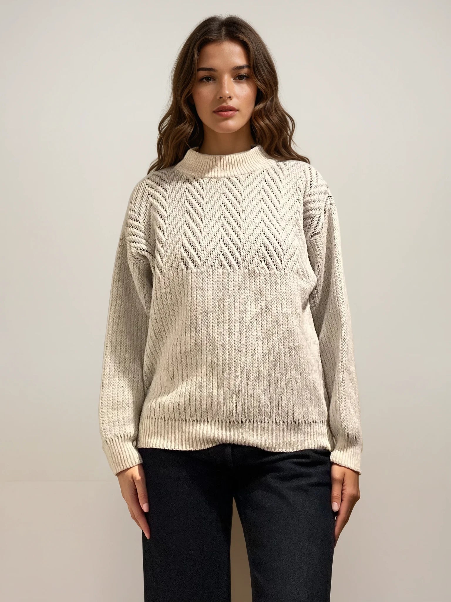 YSL Cream and Grey Mockneck Sweater