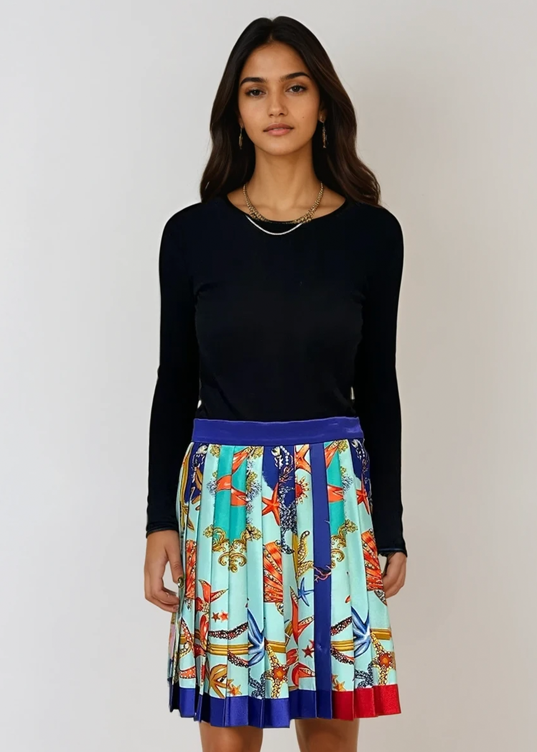 Versace Colorful Printed Pleated Skirt