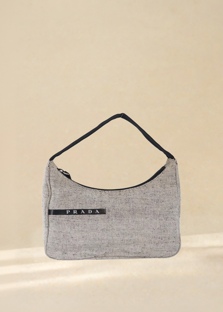 Prada Light Grey Canvas Shoulder Bag