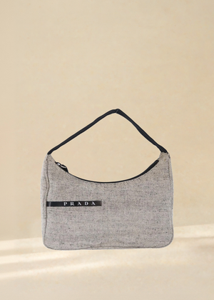 Prada Light Grey Canvas Shoulder Bag
