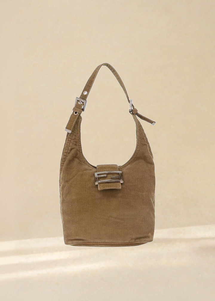 Fendi Tan Corduroy Rounded Baguette