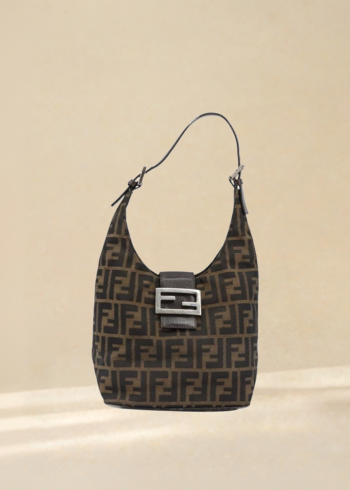 Fendi Brown Zucca Canvas Rounded Baguette