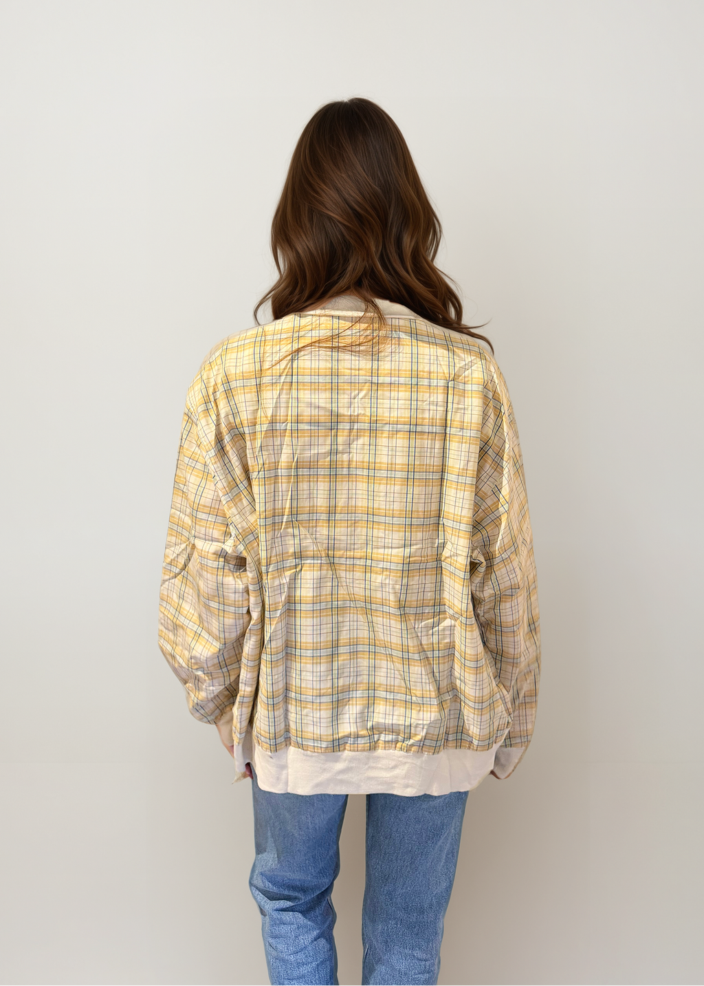 YSL Yellow and Blue Plaid Knit Collared Bomber