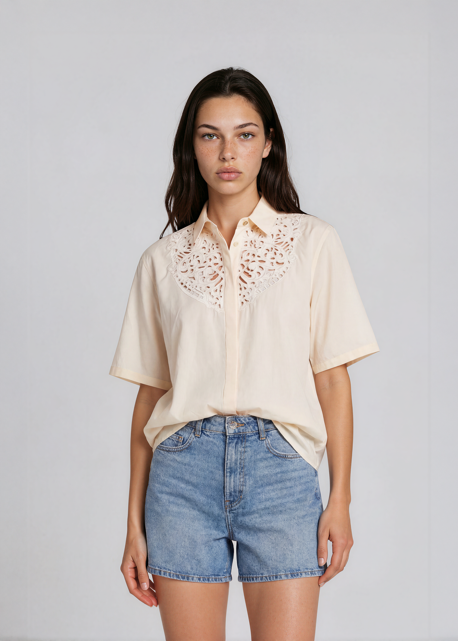 Cavalli Cream and Lace Button Down
