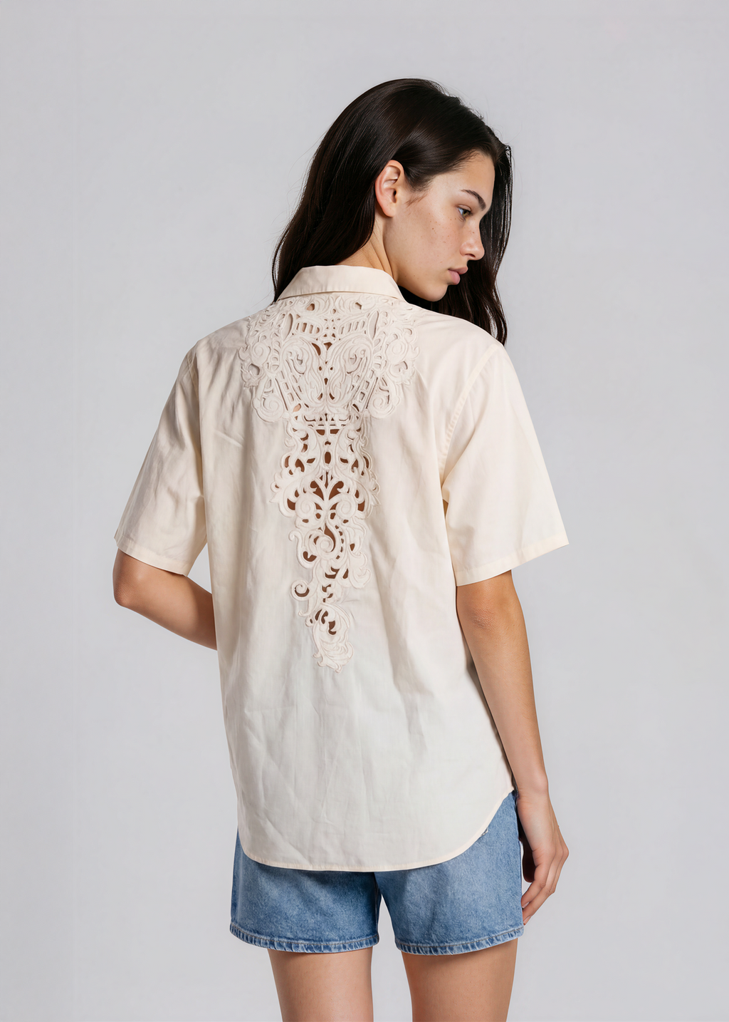 Cavalli Cream and Lace Button Down