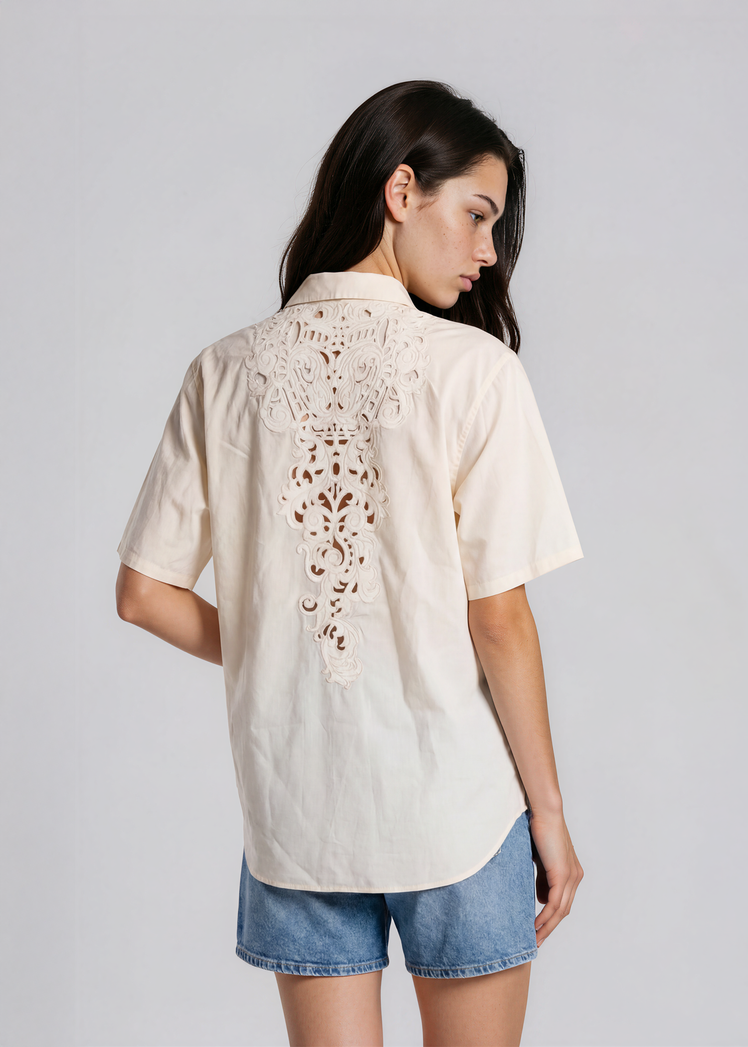 Cavalli Cream and Lace Button Down