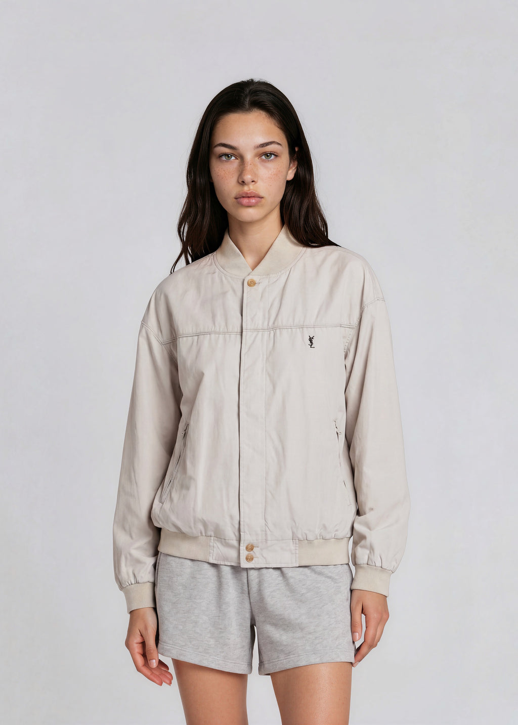 YSL Beige Knit Collar Bomber