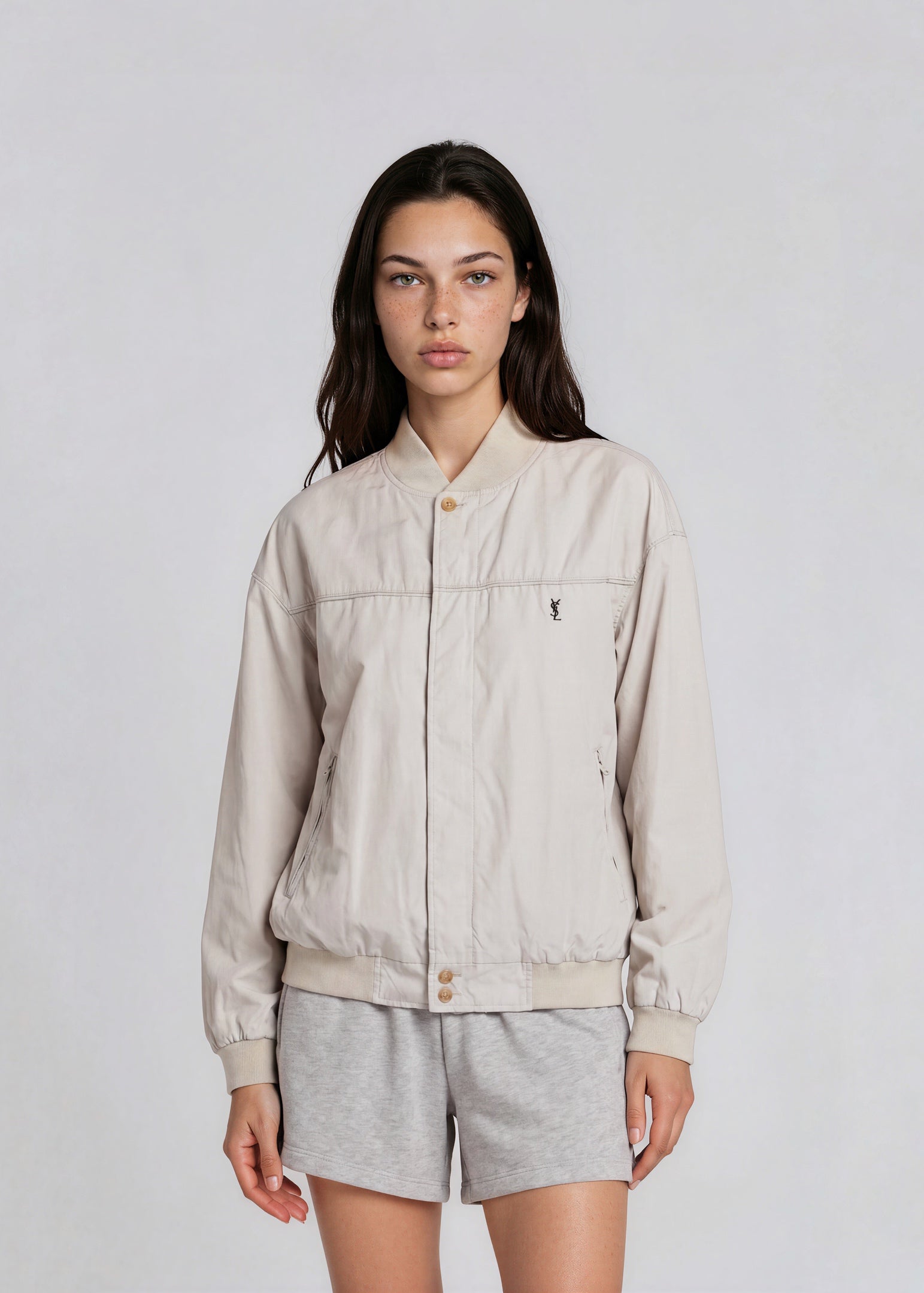 YSL Beige Knit Collar Bomber