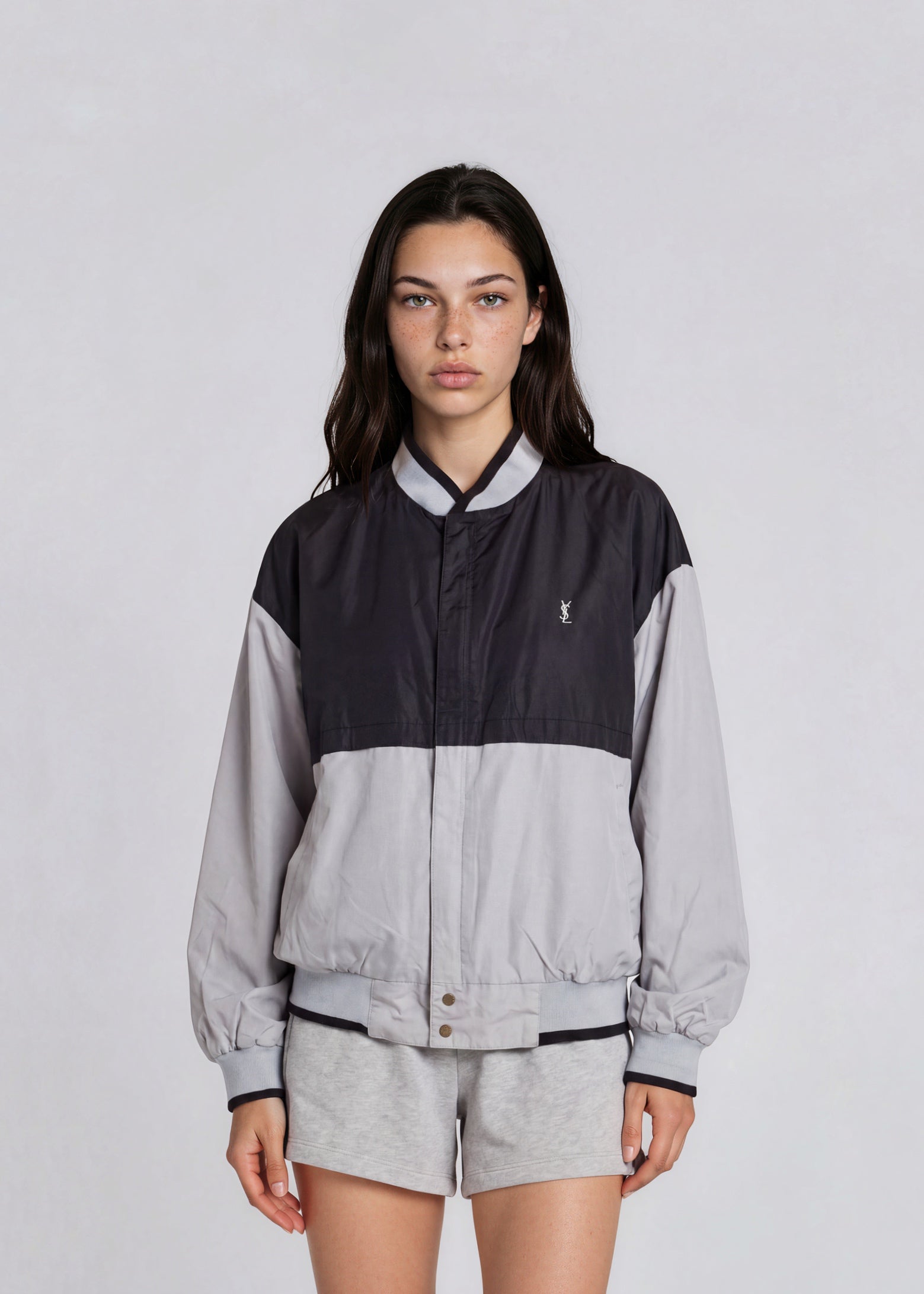 YSL Grey and Black Contrast Bomber