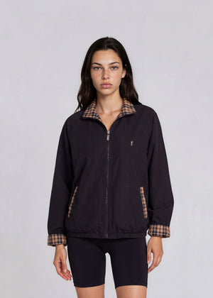YSL Black Plaid Trim Bomber