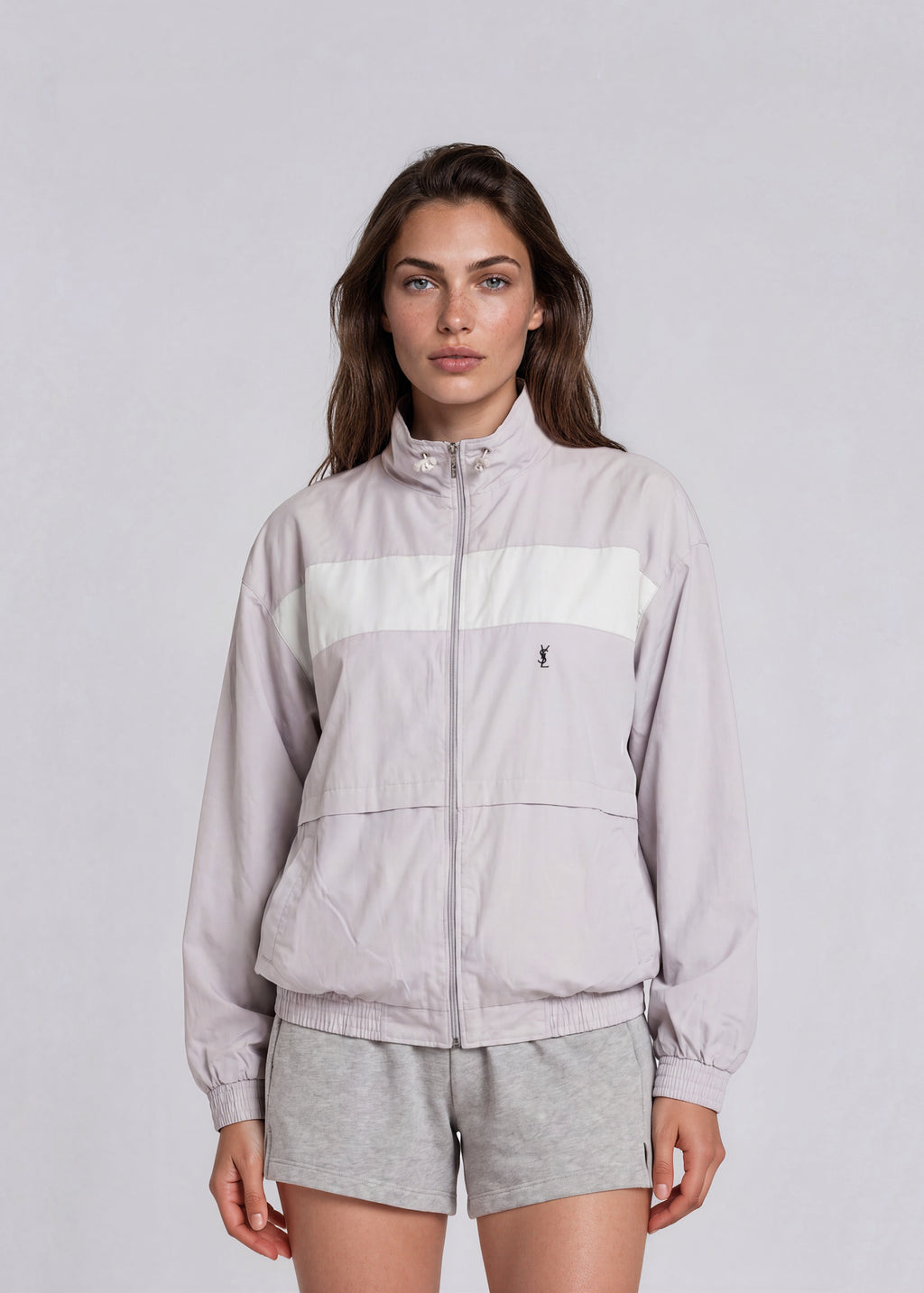 YSL Grey Contrast Stripe Bomber