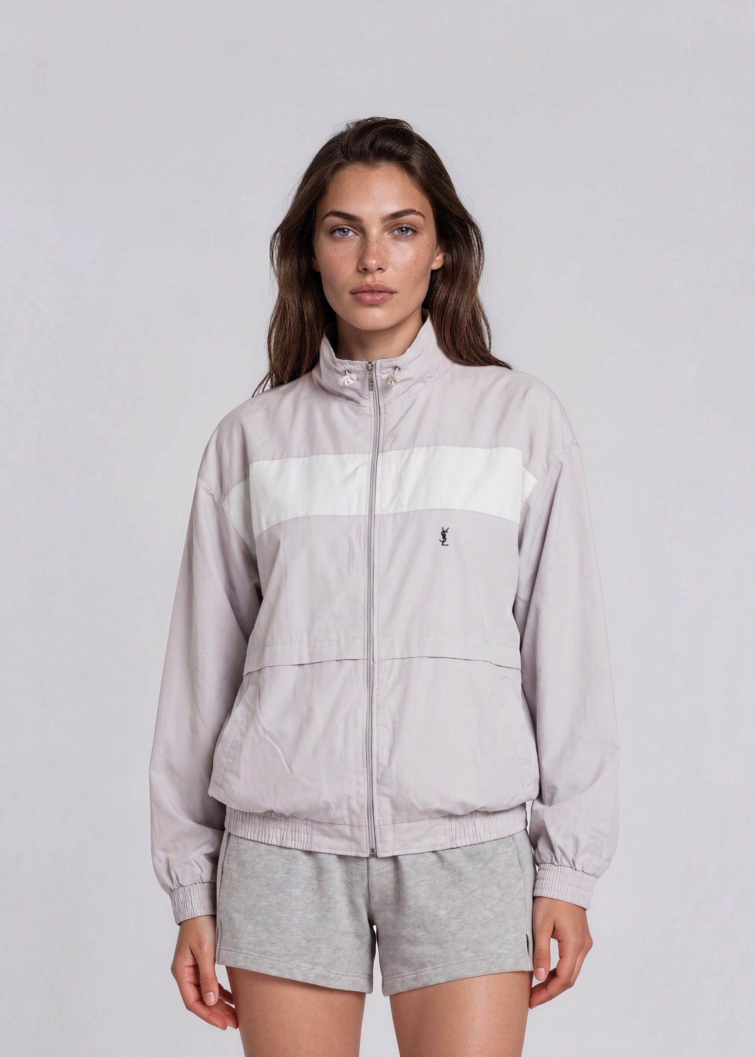 YSL Grey Contrast Stripe Bomber