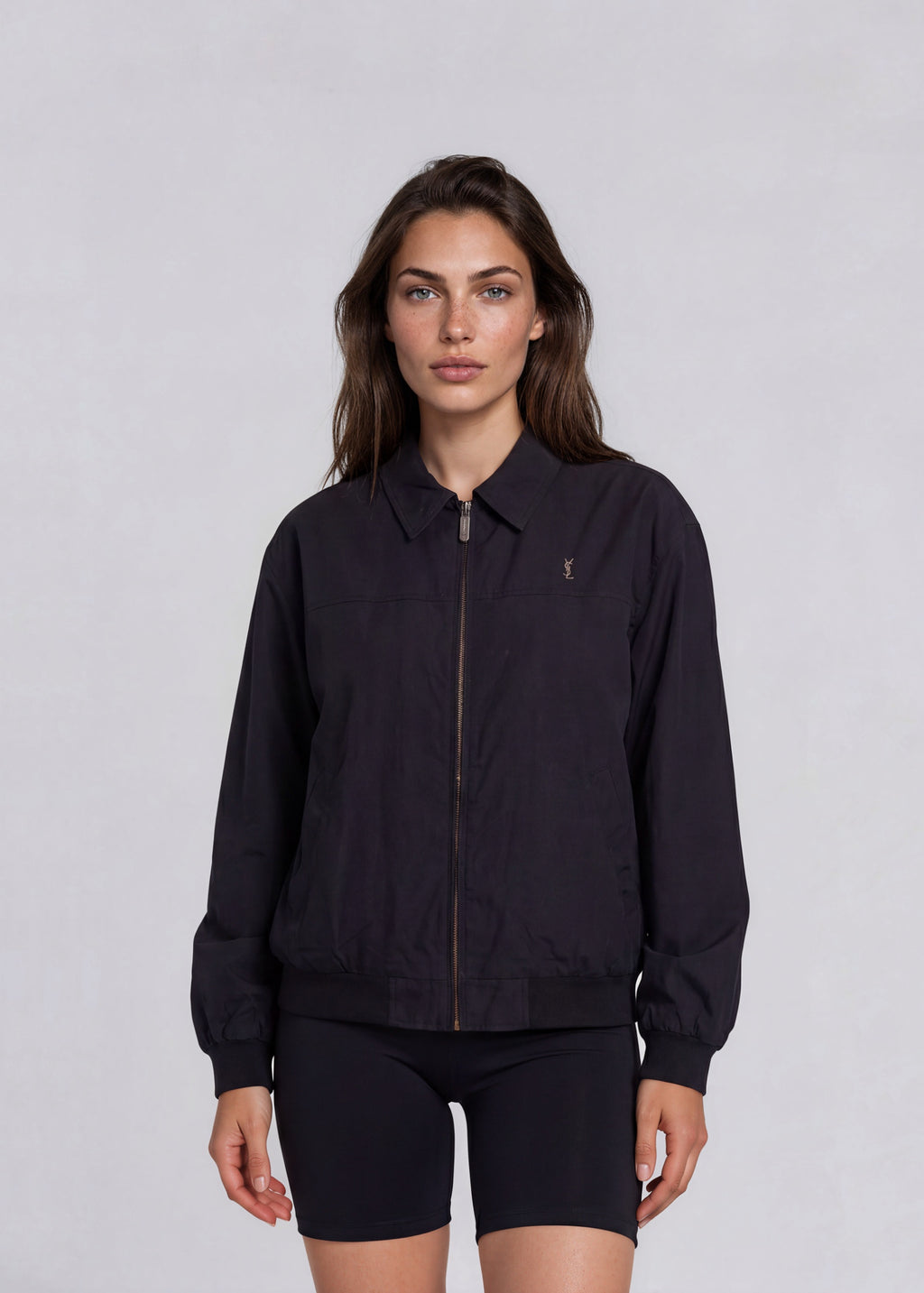 YSL Black Collared Zip Bomber