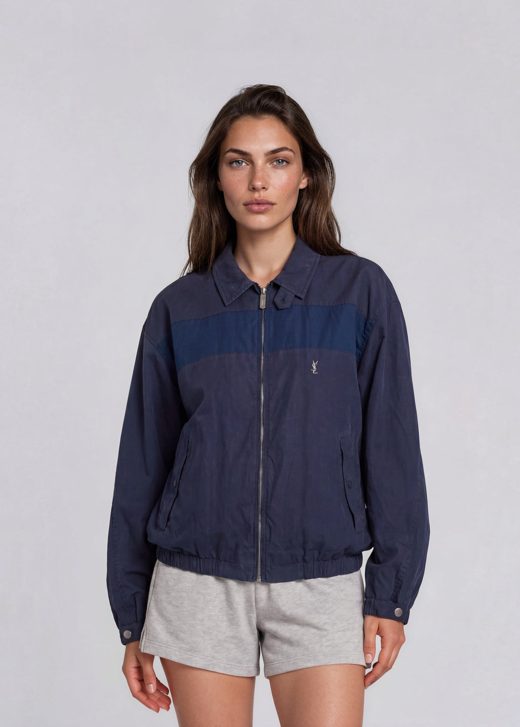 YSL Blue Contrast Stripe Bomber