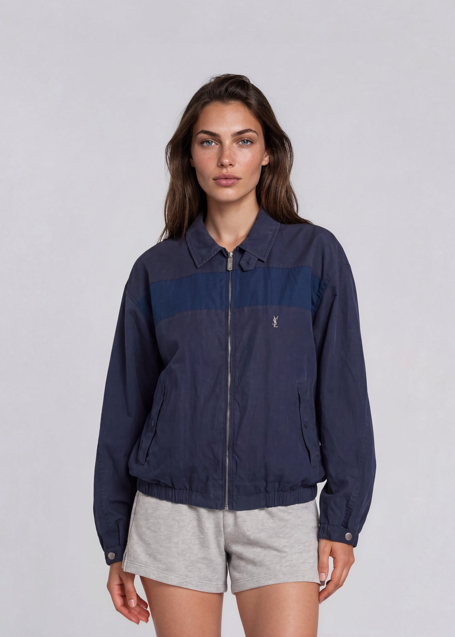 YSL Blue Contrast Stripe Bomber