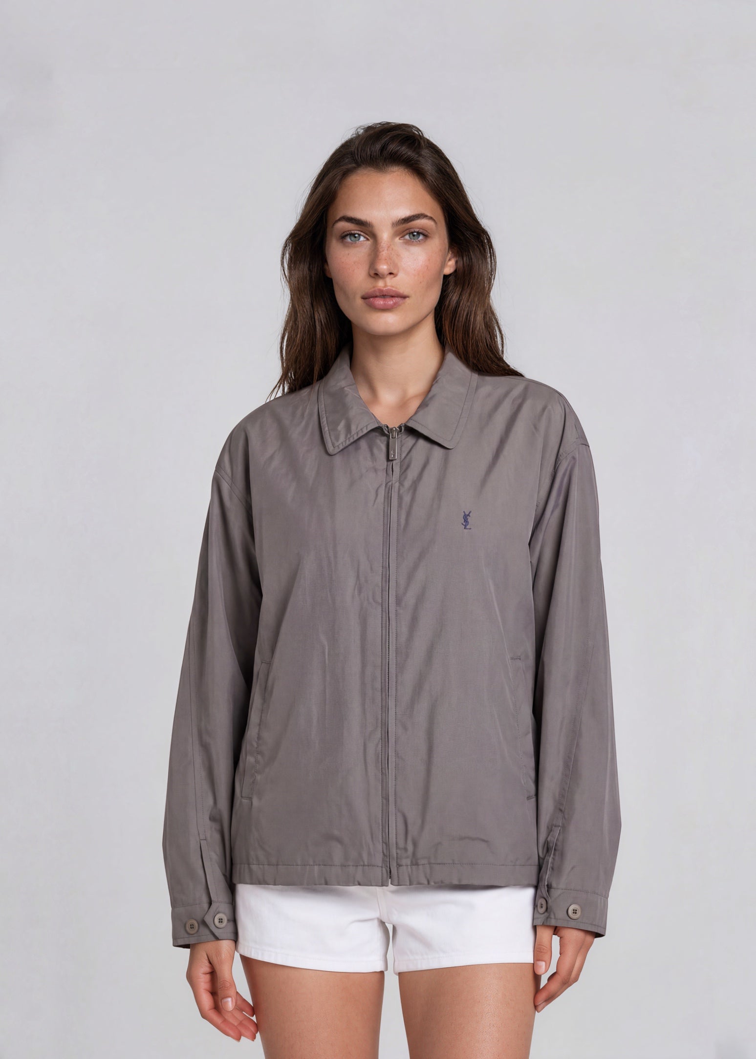 YSL Dark Grey Collared Zip Bomber