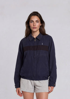 YSL Dark Blue and Navy Contrast Stripe Bomber