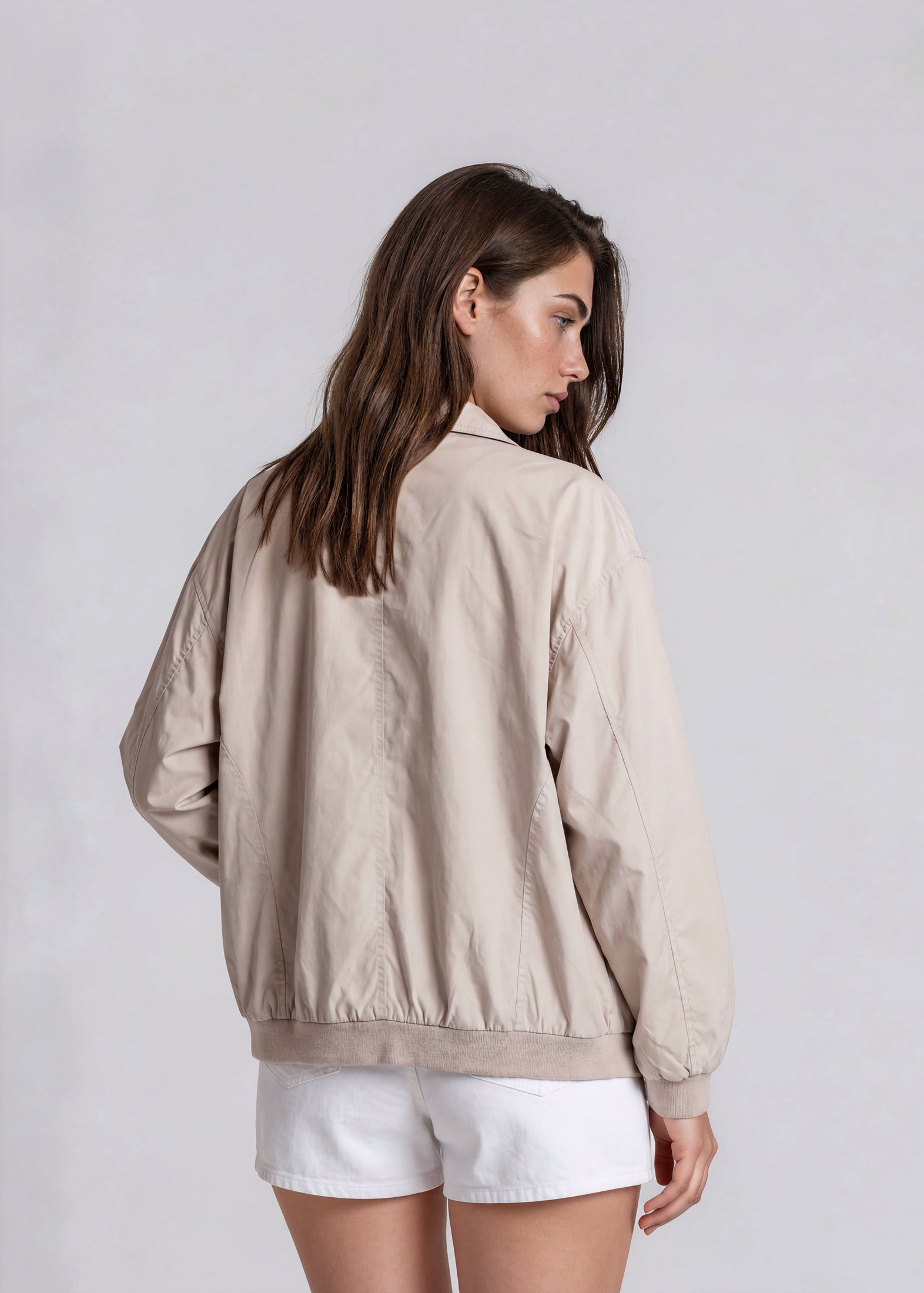 YSL Beige Contrast Stripe Bomber
