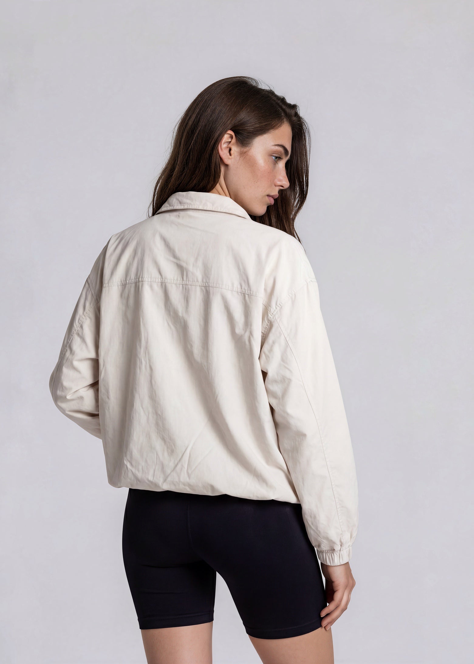 YSL Cream Pocket Bomber with Navy Logo