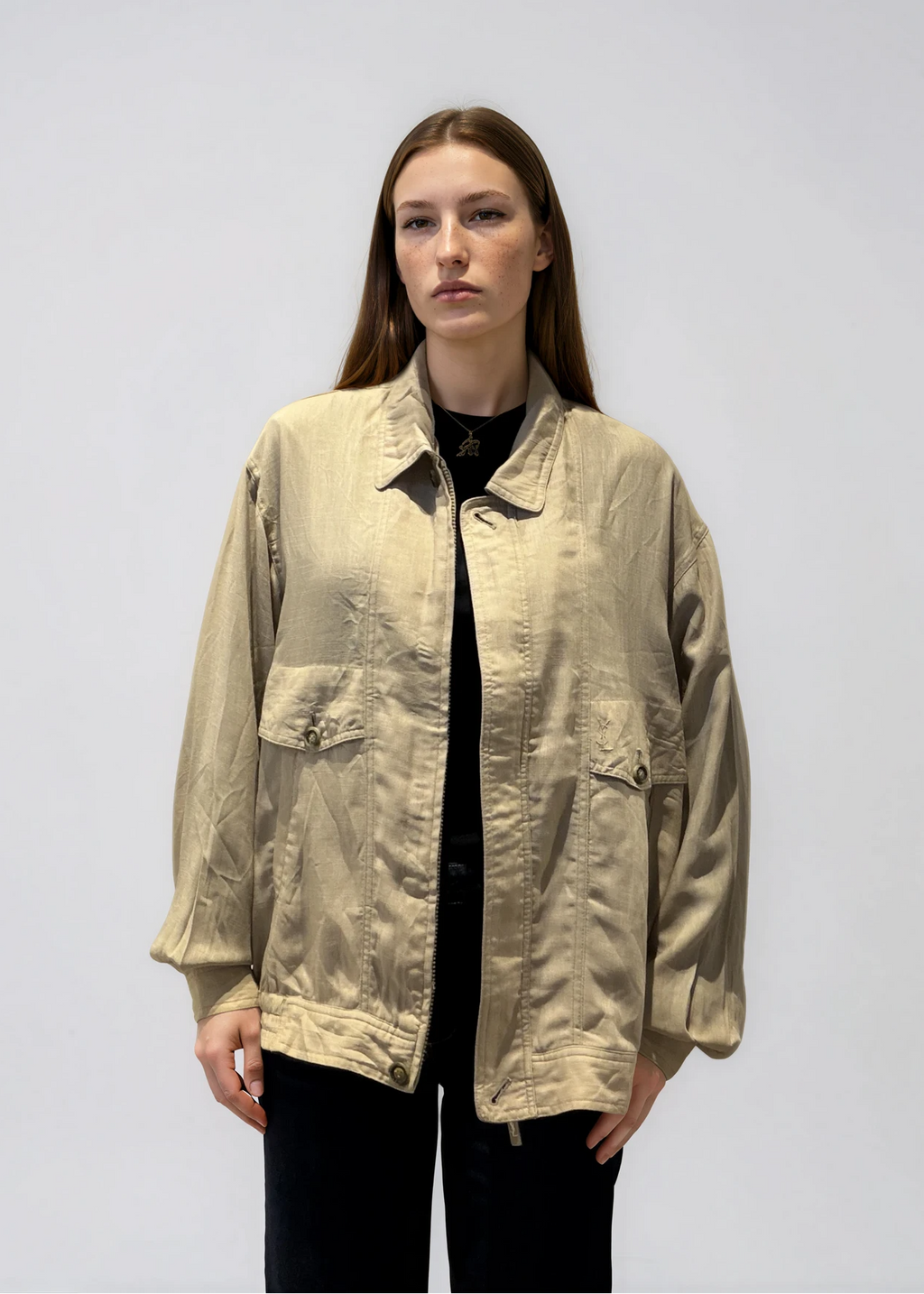 YSL Tan Linen Pocket Bomber
