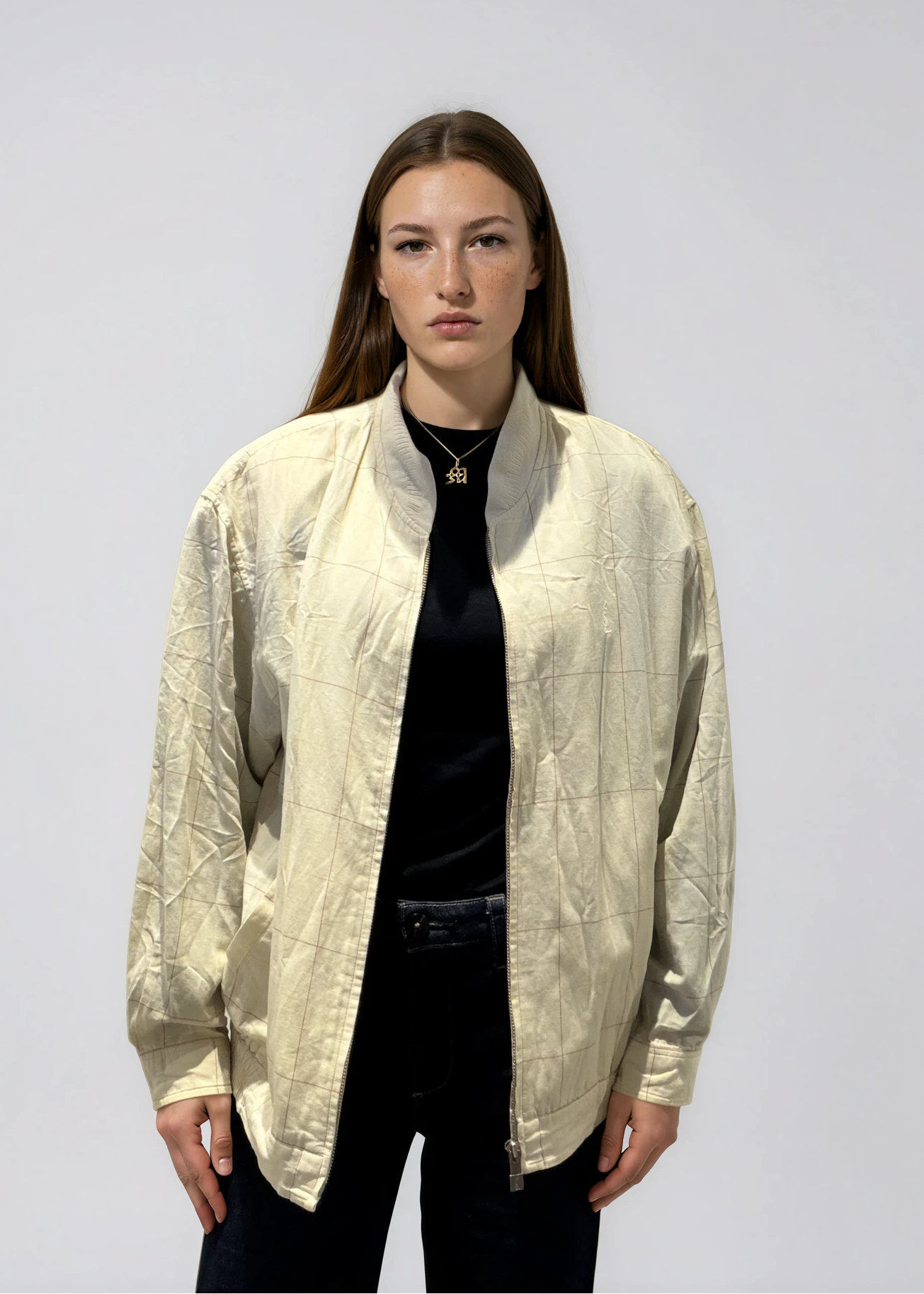 YSL Cream and Red Plaid Bomber