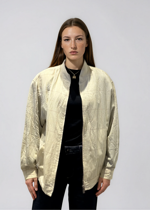 YSL Cream and Red Plaid Bomber