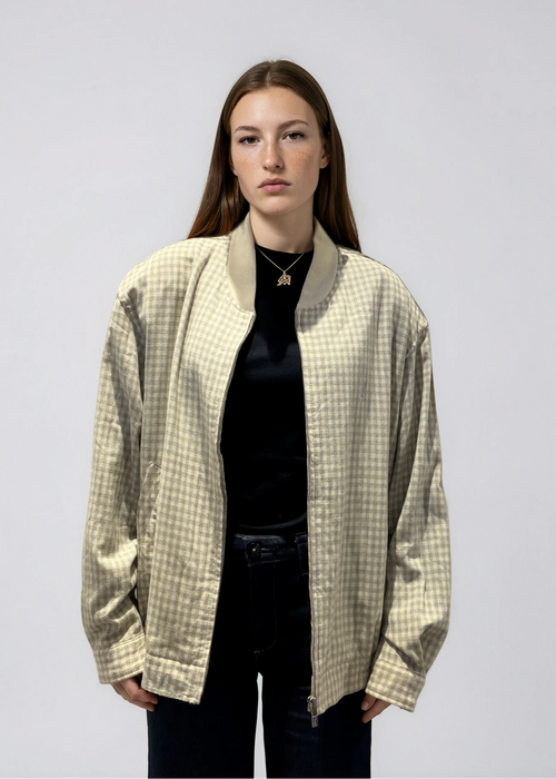 YSL Cream & Plaid Knit Collar Bomber
