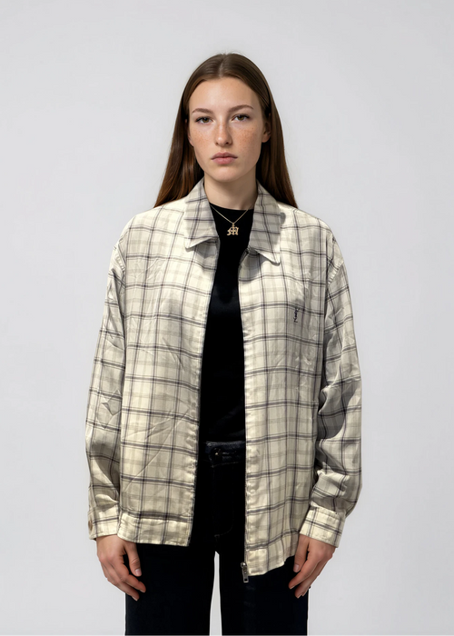 YSL White and Grey Sheer Plaid Bomber